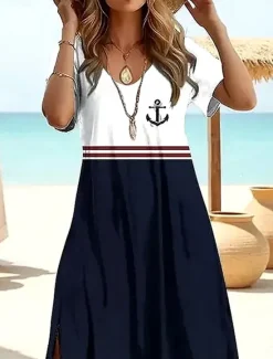 Women's Maxi Dress T Shirt Dress Tee Dress Sundress Shift Dress Summer Dress Bohemia Party Holiday Beach Form Fit Graphic Geometric Vintage Short Sleeve Crew Neck Summer Spring Women T Shirt Dresses