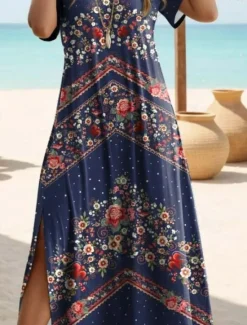 Clearance Women's Maxi Dress T Shirt Dress Tee Dress Sundress Shift Dress Bohemia Ethnic Vacation Birthday Holiday Regular Fit Vintage Short Sleeve Crew Neck Red Blue Green Dark Blue Women T Shirt Dresses