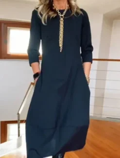Women's Maxi Dress T Shirt Dress Tee Dress Stylish Casual Vacation Daily Regular Fit Plain Long Sleeve Crew Neck Black White Red Navy Blue Spring Fall Women White Dresses