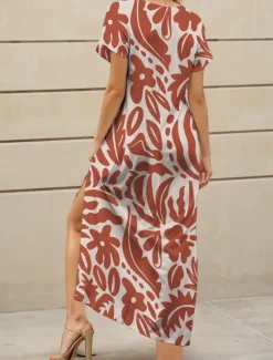 Online Women's Maxi Dress T Shirt Dress Tee Dress Sundress Shift Dress Summer Dress Bohemia Party Holiday Beach Regular Fit Floral Geometric Vintage Short Sleeve Crew Neck Yellow Red Blue Purple Summer Women T Shirt Dresses