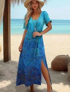 Outlet Women's Maxi Dress T Shirt Dress Tee Dress Sundress Shift Dress Summer Dress Elegant Bohemia Tropical Vacation Party Holiday Regular Fit Graphic Vintage Bohemian Short Sleeve Crew Neck Women T Shirt Dresses