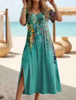Clearance Women's Maxi Dress T Shirt Dress Tee Dress Sundress Shift Dress Elegant Vacation Vintage Vacation Party Holiday Regular Fit Floral Vintage Short Sleeve Crew Neck Women T Shirt Dresses