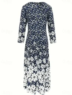 Clearance Women's Maxi Dress T Shirt Dress Tee Dress A Line Dress Vacation Casual Boho Date Regular Fit Floral Paisley Long Sleeve V Neck Royal Blue Dark Blue Fall Winter Women Casual Dress|Floral Dresses