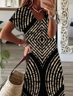 Outlet Women's Maxi Dress T Shirt Dress Tee Dress Sundress Shift Dress Summer Dress Bohemia Vintage Party Holiday Beach Regular Fit Geometric Vintage Bohemian Short Sleeve Crew Neck Summer Spring Women T Shirt Dresses