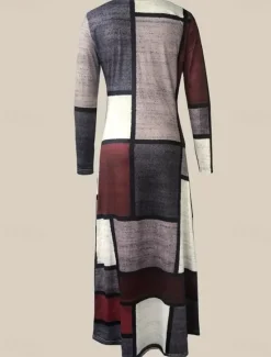 Women's Maxi Dress T Shirt Dress Tee Dress A Line Dress Summer Dress Vacation Casual Beach Daily Regular Fit Graphic Geometric Abstract Long Sleeve Crew Neck Spring Fall Winter Women Casual Dress