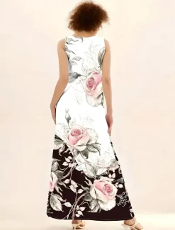 Clearance Women's Maxi Dress Tank Dress Elegant Bohemia Vacation Vacation Regular Fit Floral Color Block Sleeveless Split Neck Summer Women Vacation Dresses