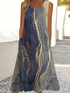 Discount Women's Maxi Dress Tank Dress Ombre Floral Pocket Print Crew Neck Midi Dress Daily Vacation Sleeveless Summer Spring Women Sundresses