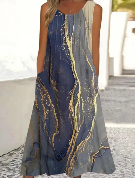 Discount Women's Maxi Dress Tank Dress Ombre Floral Pocket Print Crew Neck Midi Dress Daily Vacation Sleeveless Summer Spring Women Sundresses
