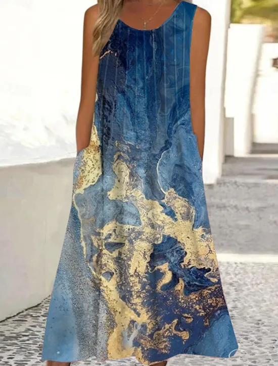 Discount Women's Maxi Dress Tank Dress Ombre Floral Pocket Print Crew Neck Midi Dress Daily Vacation Sleeveless Summer Spring Women Sundresses