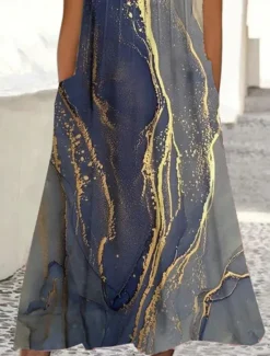 Discount Women's Maxi Dress Tank Dress Ombre Floral Pocket Print Crew Neck Midi Dress Daily Vacation Sleeveless Summer Spring Women Sundresses