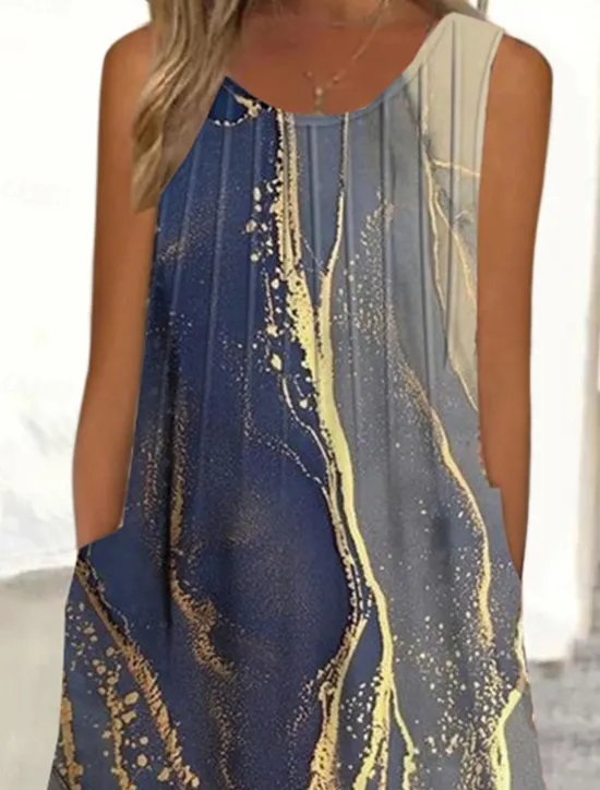 Discount Women's Maxi Dress Tank Dress Ombre Floral Pocket Print Crew Neck Midi Dress Daily Vacation Sleeveless Summer Spring Women Sundresses