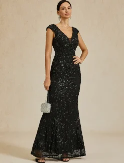 Clearance Women's Maxi Dress Trumpet Mermaid Dress Elegant Party Formal Party Evening Party Regular Fit Solid Color Sleeveless V Neck Spring Fall Winter Women Cocktail Dress