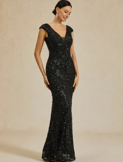 Clearance Women's Maxi Dress Trumpet Mermaid Dress Elegant Party Formal Party Evening Party Regular Fit Solid Color Sleeveless V Neck Spring Fall Winter Women Cocktail Dress