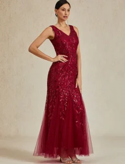 Best Women's Maxi Dress Trumpet Mermaid Dress Elegant Evening Party Regular Fit Solid Color Sleeveless V Neck Summer Spring Women Cocktail Dress