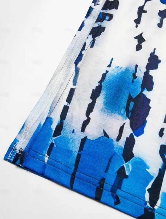 Outlet Women's Maxi Dress V-Neck Tie-Dye Print Blue Green White Side Slit Casual Beach Summer Flowy Comfortable Versatile Short Sleeve Sizes Available Fashion Women Vacation Dresses