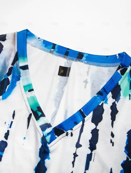 Outlet Women's Maxi Dress V-Neck Tie-Dye Print Blue Green White Side Slit Casual Beach Summer Flowy Comfortable Versatile Short Sleeve Sizes Available Fashion Women Vacation Dresses