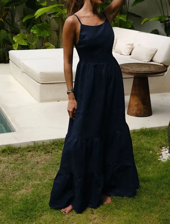 Online Women's Maxi Dress Dress Graduation Dress Cotton Linen Dress Strap Dress Basic Modern Daily Weekend Regular Fit Plain Sleeveless Spaghetti Strap Light Green Navy Blue Blue Summer Spring Women White Dresses