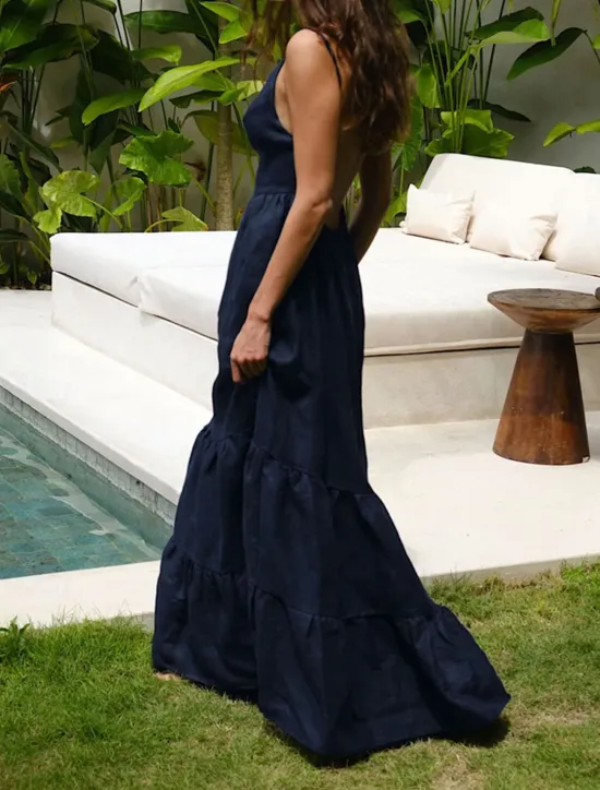Online Women's Maxi Dress Dress Graduation Dress Cotton Linen Dress Strap Dress Basic Modern Daily Weekend Regular Fit Plain Sleeveless Spaghetti Strap Light Green Navy Blue Blue Summer Spring Women White Dresses