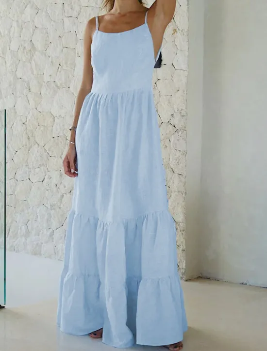 Online Women's Maxi Dress Dress Graduation Dress Cotton Linen Dress Strap Dress Basic Modern Daily Weekend Regular Fit Plain Sleeveless Spaghetti Strap Light Green Navy Blue Blue Summer Spring Women White Dresses