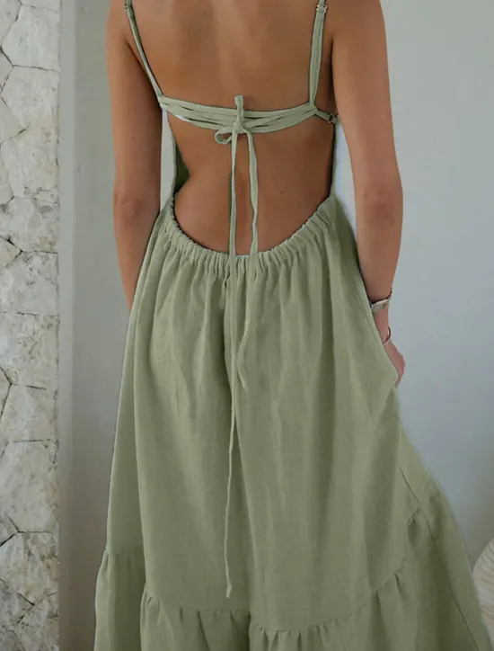 Online Women's Maxi Dress Dress Graduation Dress Cotton Linen Dress Strap Dress Basic Modern Daily Weekend Regular Fit Plain Sleeveless Spaghetti Strap Light Green Navy Blue Blue Summer Spring Women White Dresses