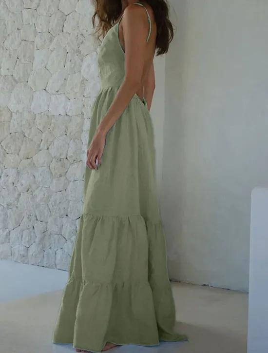 Online Women's Maxi Dress Dress Graduation Dress Cotton Linen Dress Strap Dress Basic Modern Daily Weekend Regular Fit Plain Sleeveless Spaghetti Strap Light Green Navy Blue Blue Summer Spring Women White Dresses