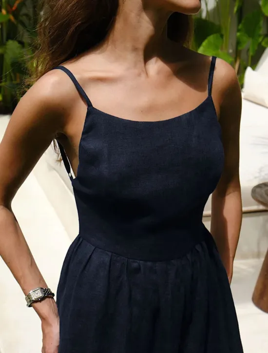 Online Women's Maxi Dress Dress Graduation Dress Cotton Linen Dress Strap Dress Basic Modern Daily Weekend Regular Fit Plain Sleeveless Spaghetti Strap Light Green Navy Blue Blue Summer Spring Women White Dresses