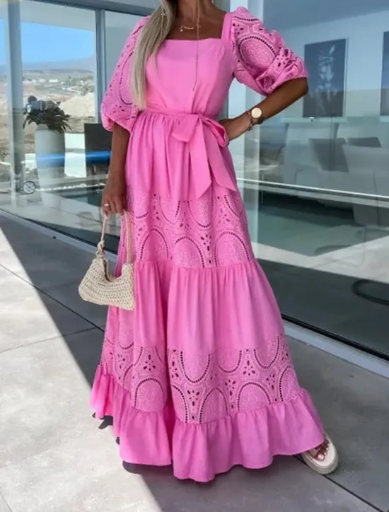 Clearance Women's Maxi Dress White Dress Casual Dress Swing Dress A Line Dress Streetwear Maxi Basic Vacation Street Holiday Regular Fit 3/4 Length Sleeve Square Neck White Pink Purple Apricot Summer Women White Dresses