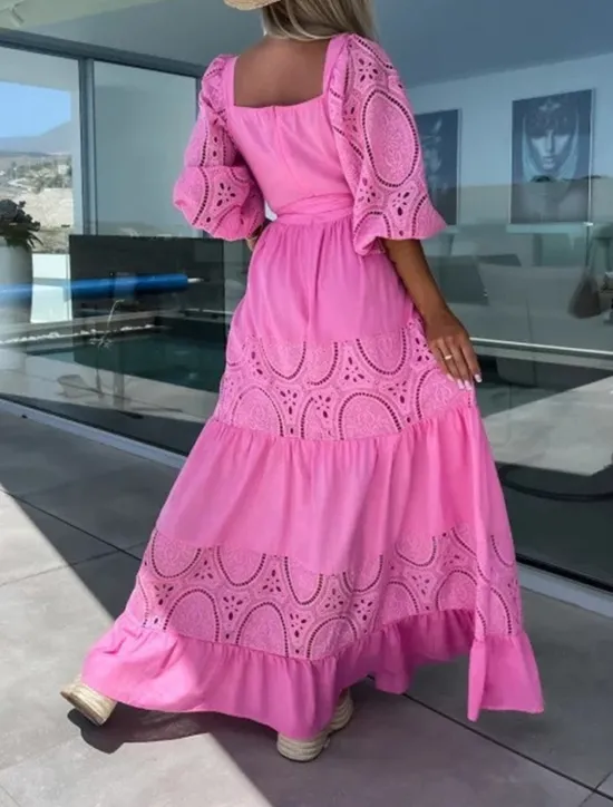Clearance Women's Maxi Dress White Dress Casual Dress Swing Dress A Line Dress Streetwear Maxi Basic Vacation Street Holiday Regular Fit 3/4 Length Sleeve Square Neck White Pink Purple Apricot Summer Women White Dresses