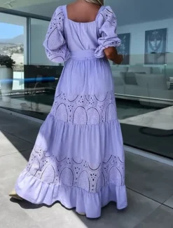 Clearance Women's Maxi Dress White Dress Casual Dress Swing Dress A Line Dress Streetwear Maxi Basic Vacation Street Holiday Regular Fit 3/4 Length Sleeve Square Neck White Pink Purple Apricot Summer Women White Dresses