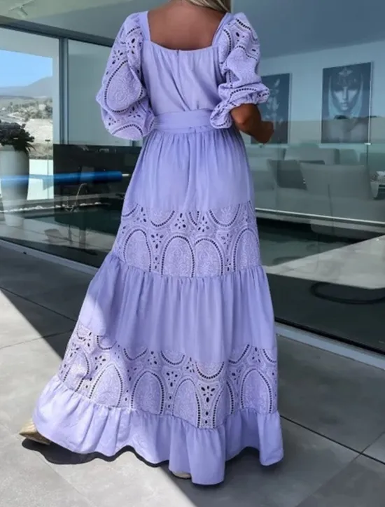 Clearance Women's Maxi Dress White Dress Casual Dress Swing Dress A Line Dress Streetwear Maxi Basic Vacation Street Holiday Regular Fit 3/4 Length Sleeve Square Neck White Pink Purple Apricot Summer Women White Dresses