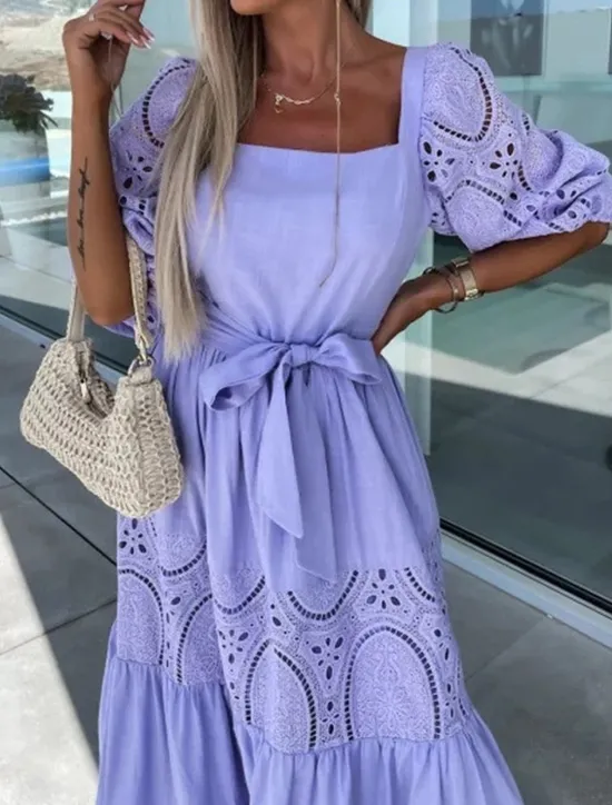 Clearance Women's Maxi Dress White Dress Casual Dress Swing Dress A Line Dress Streetwear Maxi Basic Vacation Street Holiday Regular Fit 3/4 Length Sleeve Square Neck White Pink Purple Apricot Summer Women White Dresses