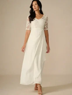 Hot Women's Maxi Dress Dress Chiffon Dress Elegant Wedding Engagement Regular Fit Plain Short Sleeve V Neck Summer Spring Fall Winter Women Cocktail Dress