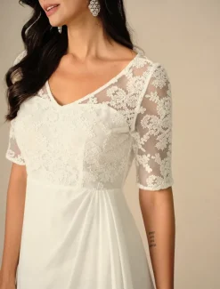 Hot Women's Maxi Dress Dress Chiffon Dress Elegant Wedding Engagement Regular Fit Plain Short Sleeve V Neck Summer Spring Fall Winter Women Cocktail Dress