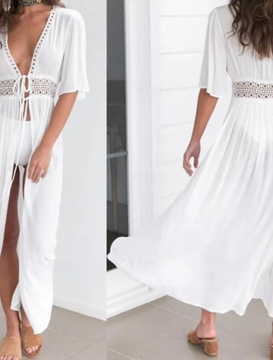 Clearance Women's Maxi Dress White Dress Casual Dress Swing Dress A Line Dress Streetwear A Line Vacation Holiday Beach Regular Fit Half Sleeve V Neck Black White Blue Summer Women White Dresses