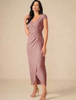 Hot Women's Maxi Dress Wrap Dress Elegant Party Birthday Wedding Vacation Wedding Guest Regular Fit Solid Color Short Sleeve V Neck Summer Spring Fall Women Cocktail Dress