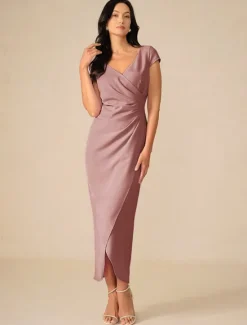 Hot Women's Maxi Dress Wrap Dress Elegant Party Birthday Wedding Vacation Wedding Guest Regular Fit Solid Color Short Sleeve V Neck Summer Spring Fall Women Cocktail Dress