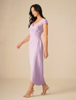Women's Maxi Dress Wrap Dress Elegant Party Formal Wedding Party Wedding Guest Regular Fit Solid Color Short Sleeve V Neck Summer Spring Fall Women Cocktail Dress