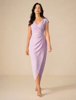 Women's Maxi Dress Wrap Dress Elegant Party Formal Wedding Party Wedding Guest Regular Fit Solid Color Short Sleeve V Neck Summer Spring Fall Women Cocktail Dress