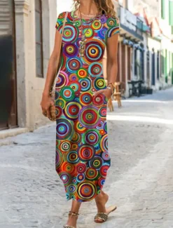Clearance Women's Maxi long Dress Casual Dress Summer Dress Print Dress Classic Casual Mature Vacation Daily Holiday Regular Fit Floral Graphic Color Block Short Sleeve Crew Neck Black White Yellow Red Summer Women Casual Dress