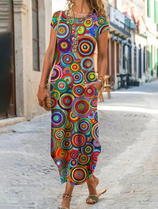 Clearance Women's Maxi long Dress Casual Dress Summer Dress Print Dress Classic Casual Mature Vacation Daily Holiday Regular Fit Floral Graphic Color Block Short Sleeve Crew Neck Black White Yellow Red Summer Women Casual Dress