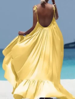 Hot Women's Maxi long Dress Casual Dress Swing Dress Fashion Sexy Dress Vacation Date Loose Fit Pure Color Sleeveless Spaghetti Strap Black White Yellow Red Summer Spring Fall Women Cover Up
