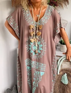 Hot Women's Maxi long Dress Long Dress Maxi Dress Casual Dress T Shirt Dress Tee Dress Boho Dress Print Dress Fashion Bohemian Casual Outdoor Vacation Daily Loose Fit Floral Short Sleeve V Neck Sky Blue Women Floral Dresses