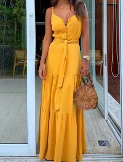 Best Women's Maxi long Dress Maxi Dress White Dress Graduation Dress Summer Dress Elegant Modern Wedding Party Daily Slim Pure Color Sleeveless Spaghetti Strap White Yellow Red Blue Summer Spring Women White Dresses