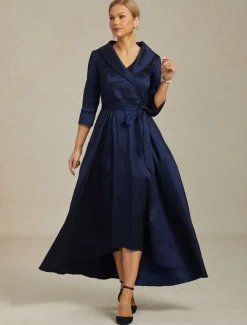 New Women's Maxi long Dress Party Dress Elegant Vintage Regular Fit Solid Color 3/4 Length Sleeve V Neck Fall Winter Women Cocktail Dress