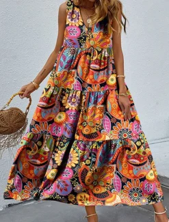 Sale Women's Maxi long Dress Swing Dress Tank Dress Summer Dress Boho Dress Fashion Streetwear Tribal Outdoor Vacation Street Loose Fit Floral Paisley Sleeveless V Neck Summer Spring Women Spring Dresses