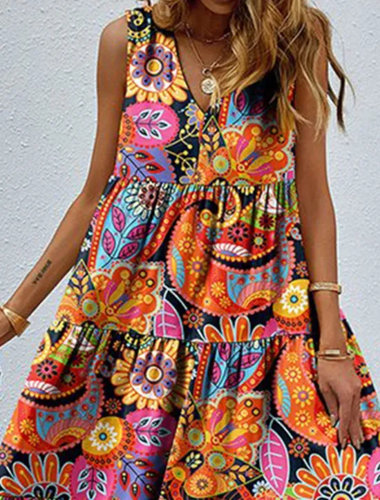 Sale Women's Maxi long Dress Swing Dress Tank Dress Summer Dress Boho Dress Fashion Streetwear Tribal Outdoor Vacation Street Loose Fit Floral Paisley Sleeveless V Neck Summer Spring Women Spring Dresses