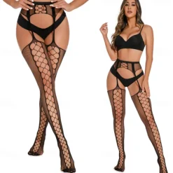New Women's Mesh Erotic Sexy Bodies Nightwear - Acrylic Solid Colored Sexy Lingerie Set Home Outfits Women Lingerie