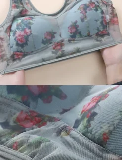 Online Women's Mesh Floral Print Bra Graphic Bra Wirefree Non Padded Full Coverage Solid Moulded Everyday Bra Home Outfits Women Lingerie