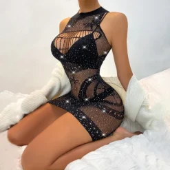 Outlet Women's Mesh Hole Sexy Erotic Sexy Bodies Nightwear - Acrylic Jacquard Solid Colored Sexy Lingerie Set Home Outfits Women Lingerie