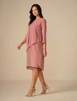 Women's Midi Dress A Line Dress Chiffon Party Birthday Cocktail Wedding Guest Cocktail Party Regular Fit Solid Color 3/4 Length Sleeve Crew Neck Summer Women Cocktail Dress